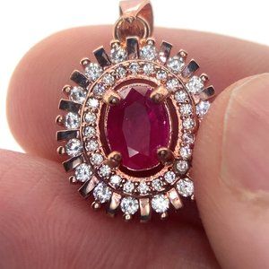 Jegdalek Ruby .94ct Rose Gold Finish Solid 925 Sterling Silver Pendant